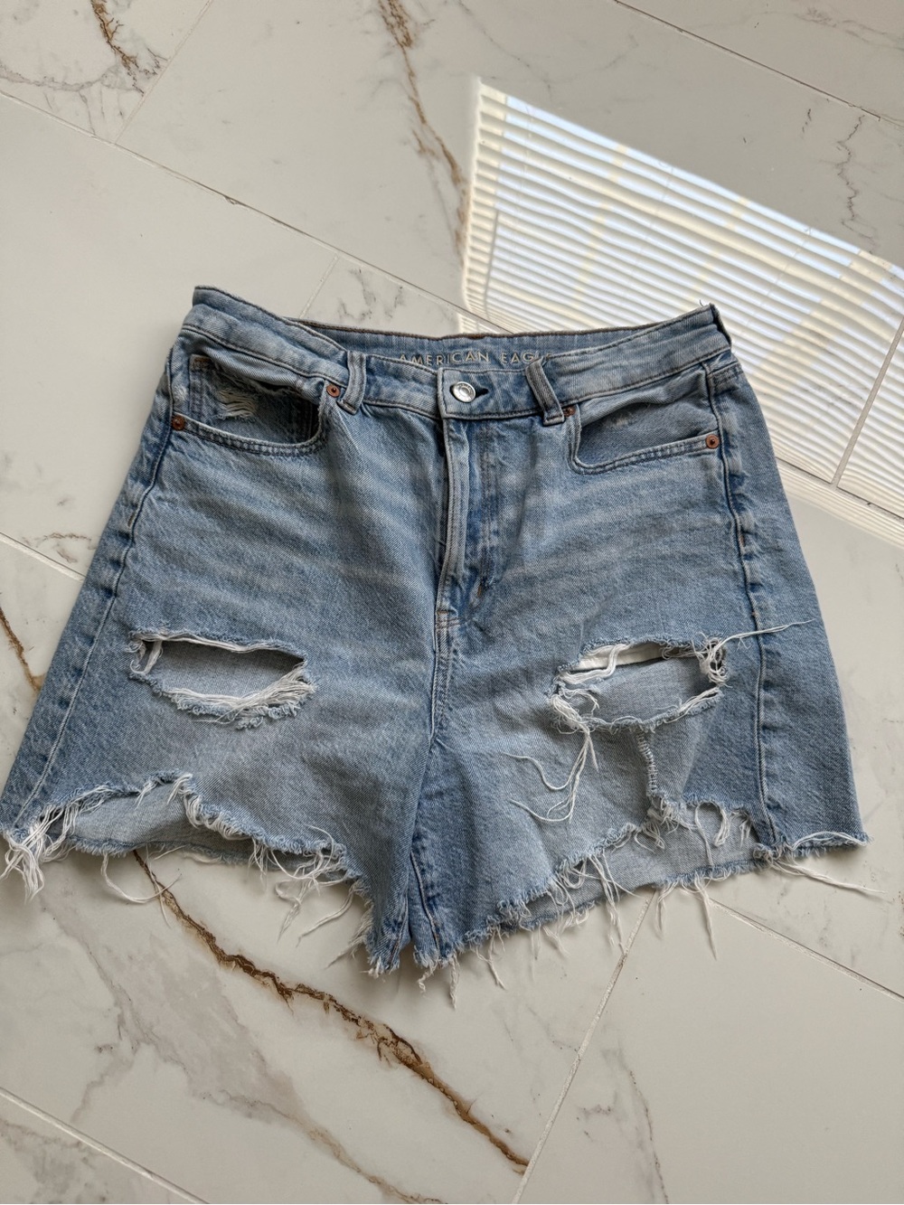 American Eagle Outfitters Light Blue Distressed Denim Shorts